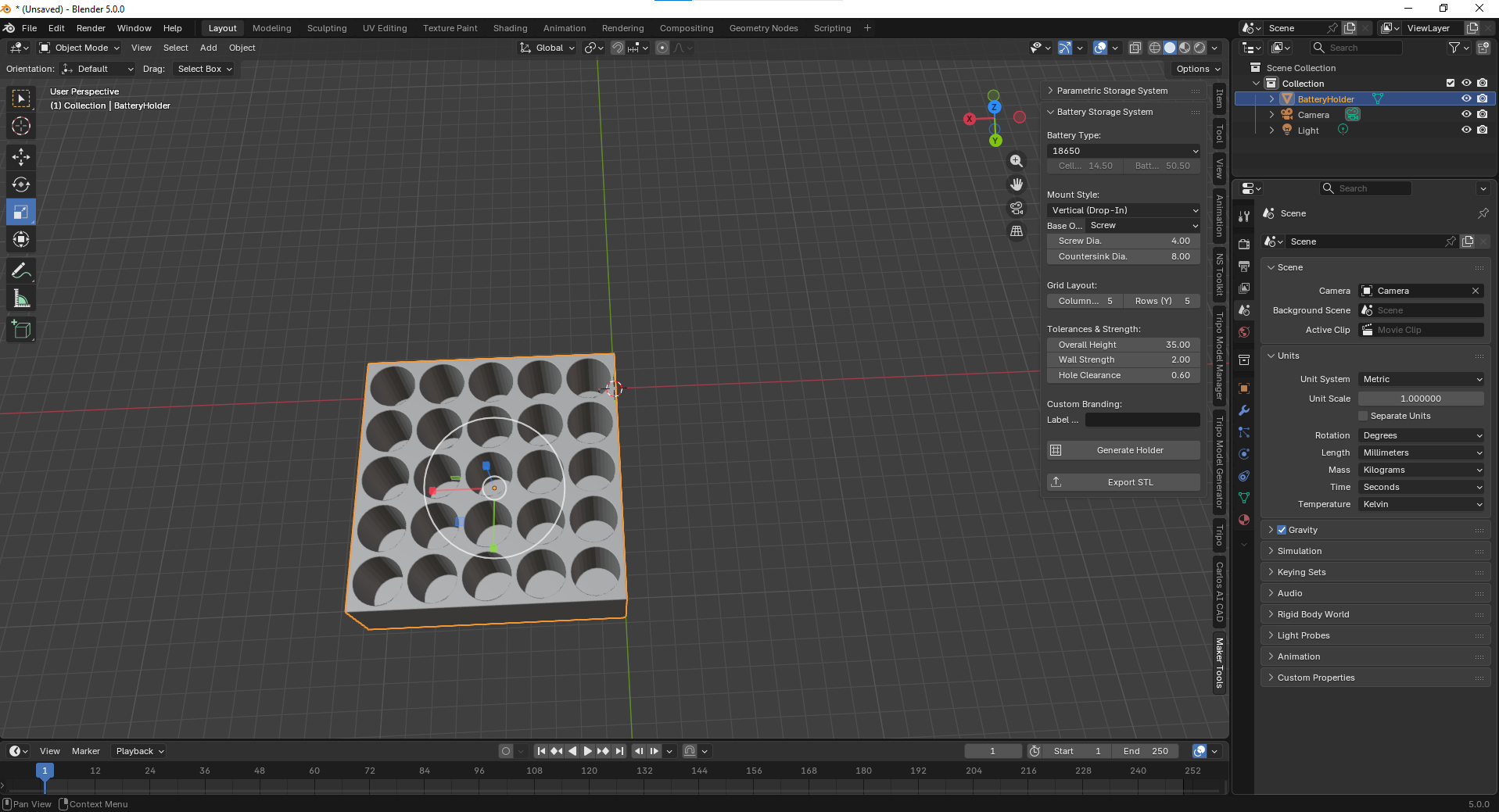 Parametric Battery Holder Generator (Blender Add-on)
