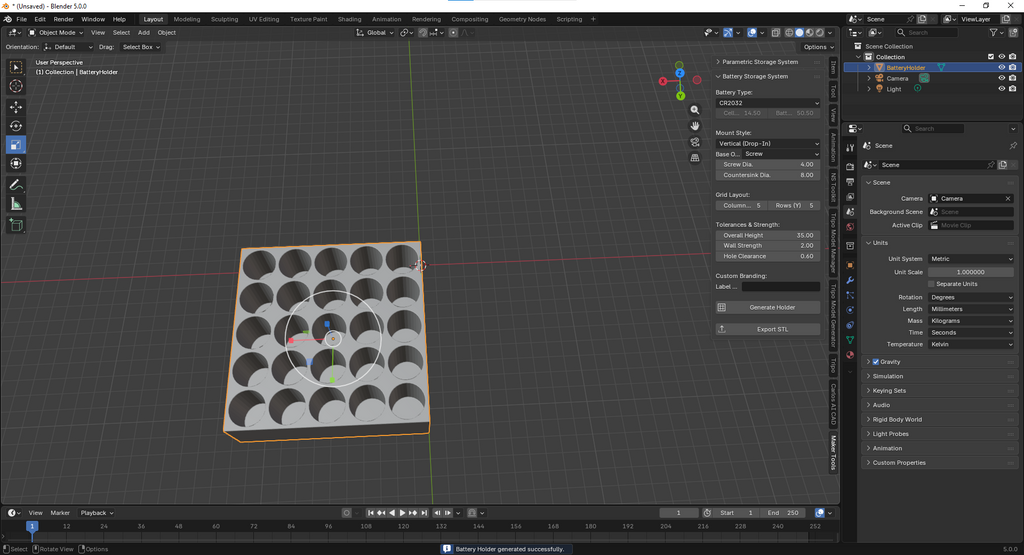 Parametric Battery Holder Generator (Blender Add-on)